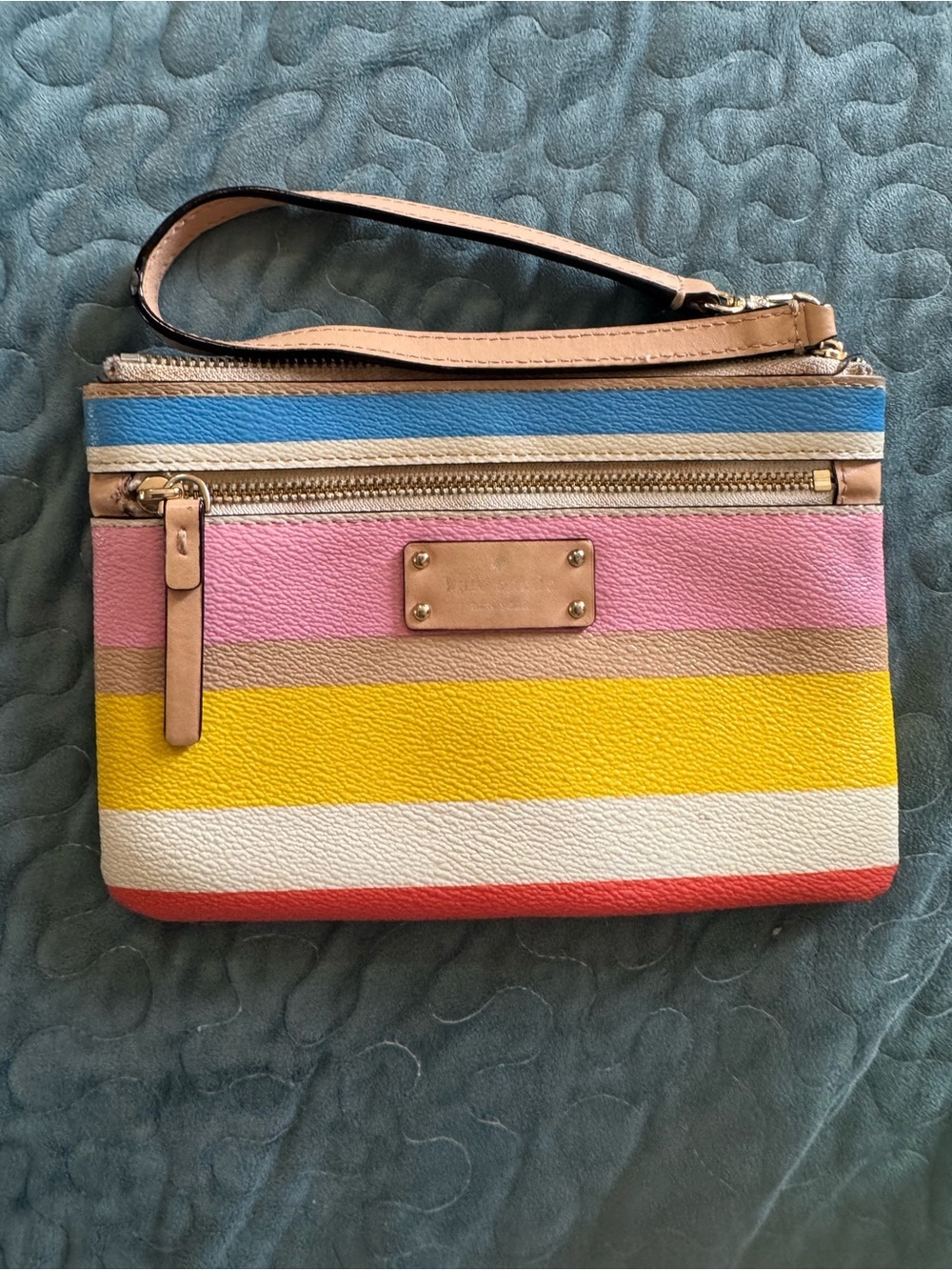 kate spade Multicolor Striped Wristlet - Blue, Pink, Yellow, Cream